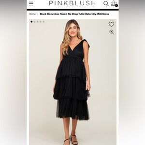 PINKBLUSH Black Sleeveless Tiered Tie Strap Tulle Maternity Midi Dress NWOT